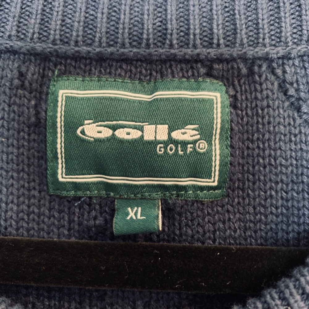 Bolle Golf Sweater Mens XL Blue Embroidered Crew Neck Cable Knit Pullover Cotton - Picture 3 of 16